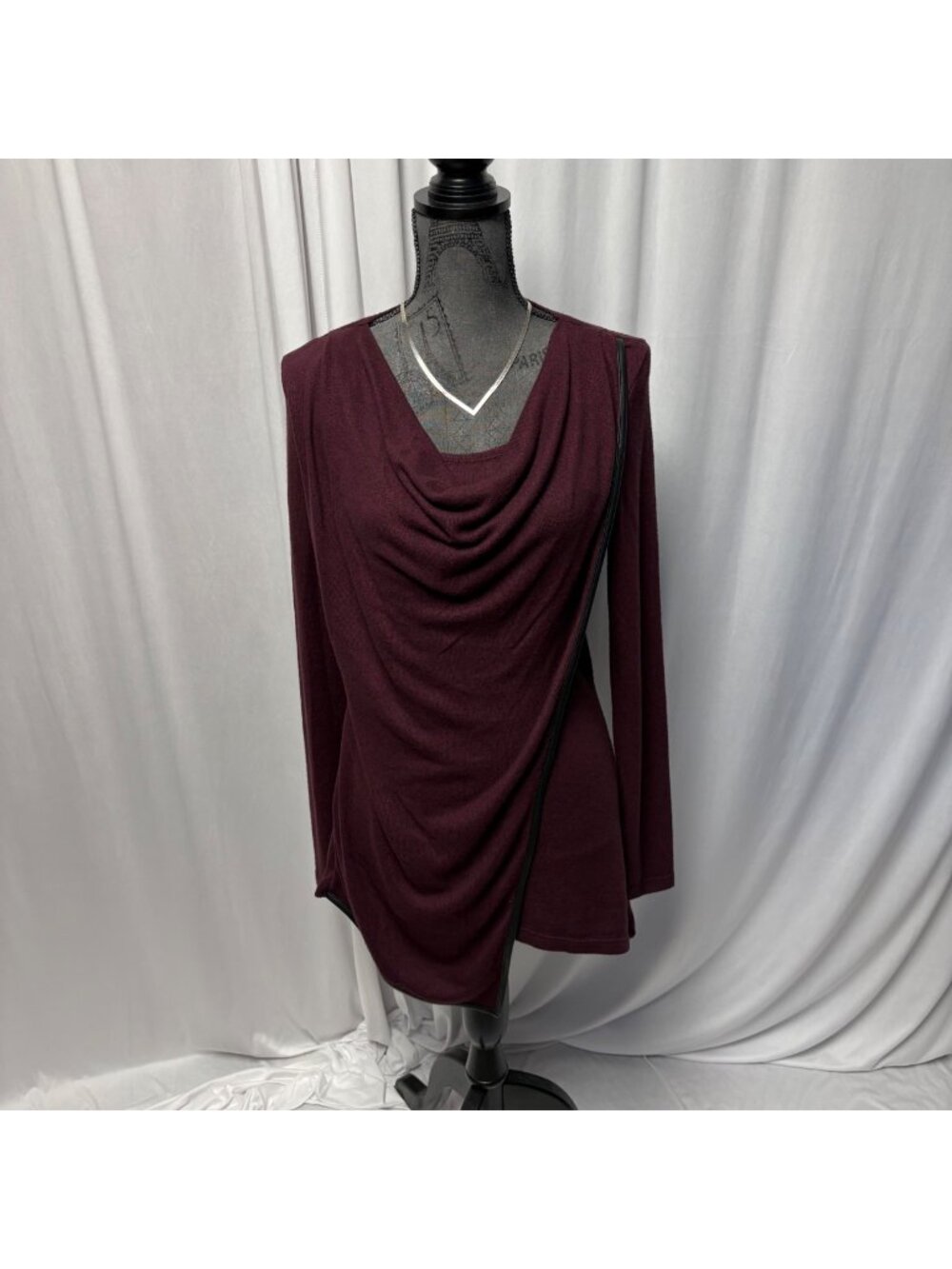 Marc New York Performance Knit Top Womens Size Small Draped Burgundy Long Sleeve